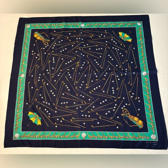 Gil de LOSNE Paris Accessories - Navy Blue & Green GIL de LOSNE PARIS Designer Silk Feel Scarf